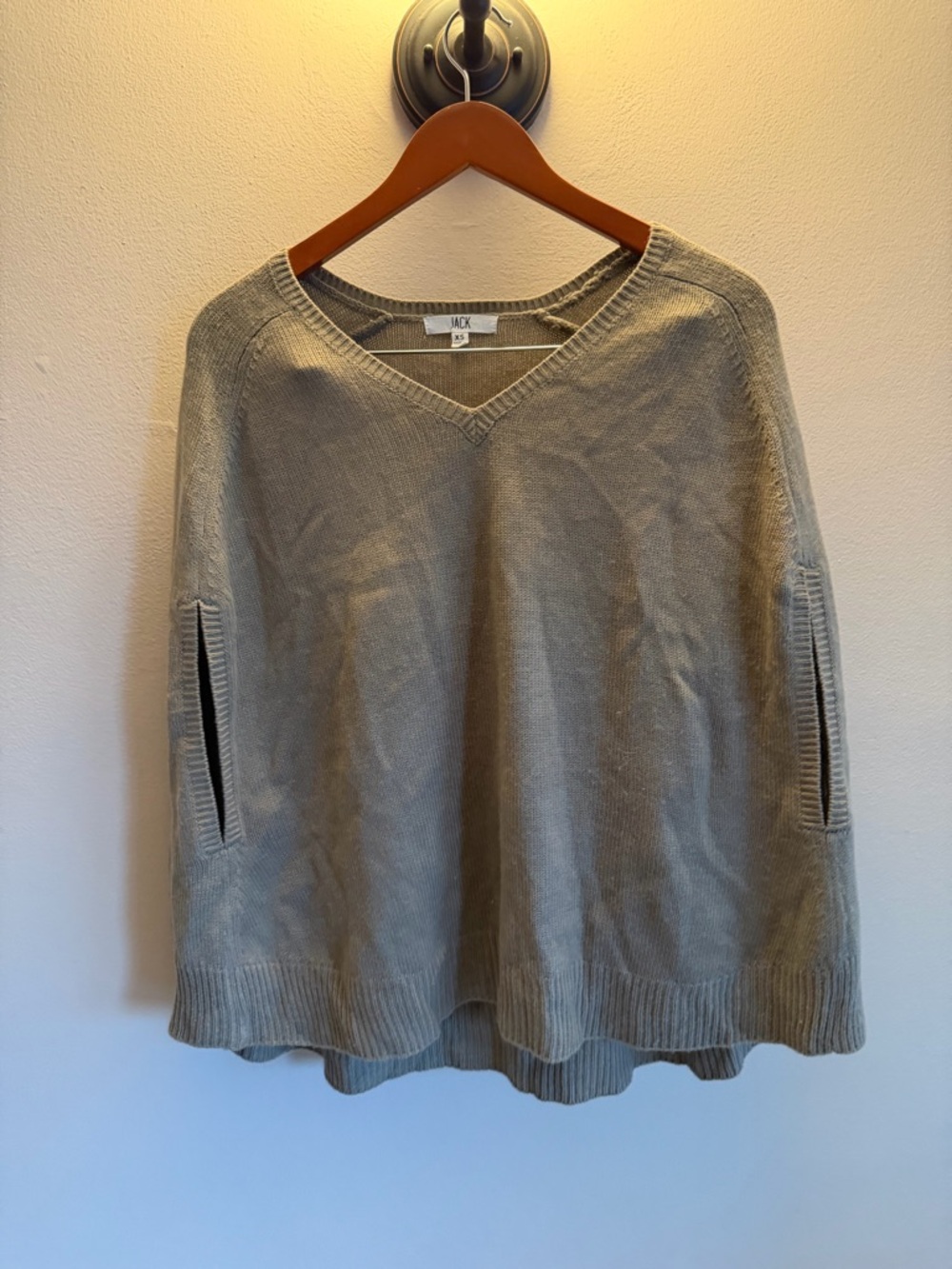 Neutral V-Neck Knit Poncho with Arm Slits XS